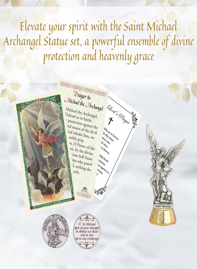Trendzeen 3 Inch Saint Michael Archangel Statue - Laminated Holy Card, Pocket Token, The Lord's Prayer - Small Saint Michael Statue - San Miguel Arcangel Set - 4 Items - Image 2